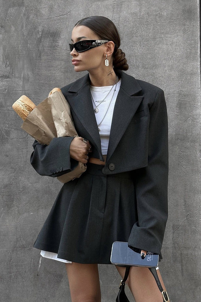 Mini Skirt with Lapel Blazer Two Piece Set S / Black Main image