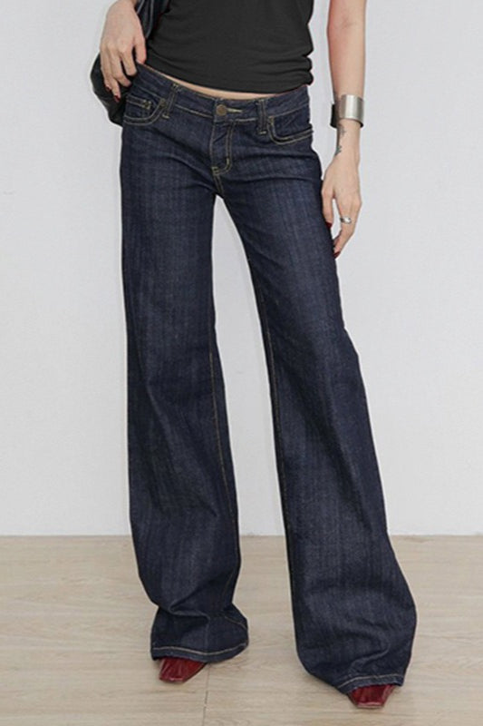 Letter Embroidery Vintage Low Rise Slim Flare Jeans Main image