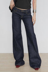 Letter Embroidery Vintage Low Rise Slim Flare Jeans