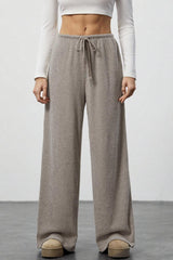 Draped Drawstring Wide Leg Knit Pants