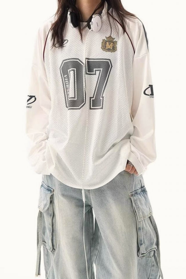 V Neck Graphic Print Oversized Raglan Long Sleeve Tee Main image