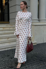 Polka Dot Print Flare Sleeve Maxi Dress