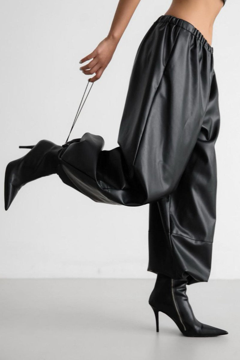 Drawstring Cuff PU Leather Relaxed Pants Secondary image