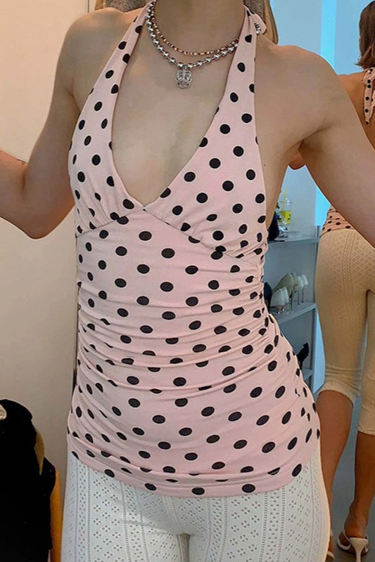 V Neck Halter Polka Dot Blouse Main image