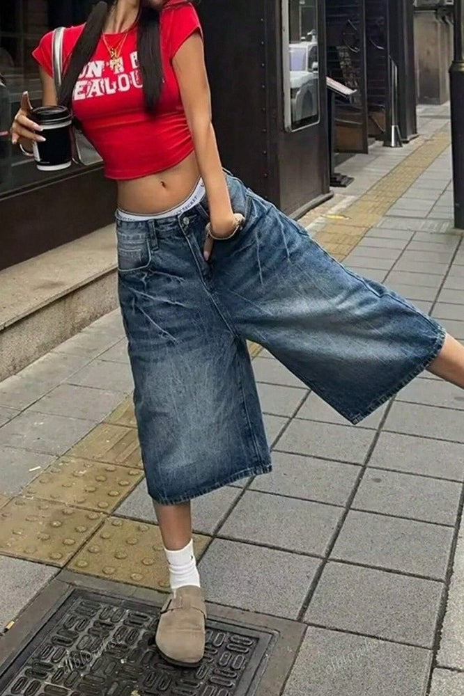 Vintage High Waist Fluid Wide Cropped Jeans Main image