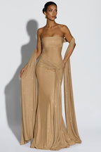 Metallic Mesh Scarf Strapless Formal Dress