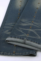 Rivet Stitch Low Rise Flared Jeans