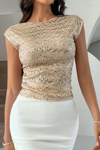 Sequin Backless Short Sleeve Tank Top