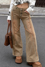 Distressed Frayed Detail Panel Straight Leg Jeans