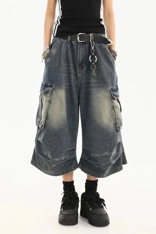 Vintage Washed Workwear Cropped Jeans Main image