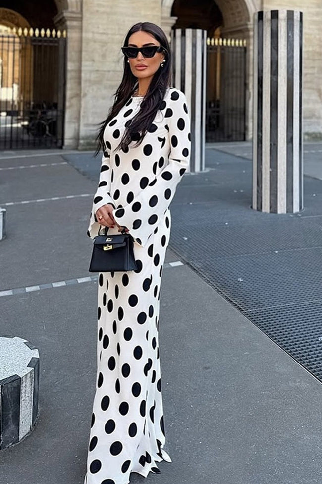 Chic Polka Dot Bell Sleeve Maxi Dress Main image