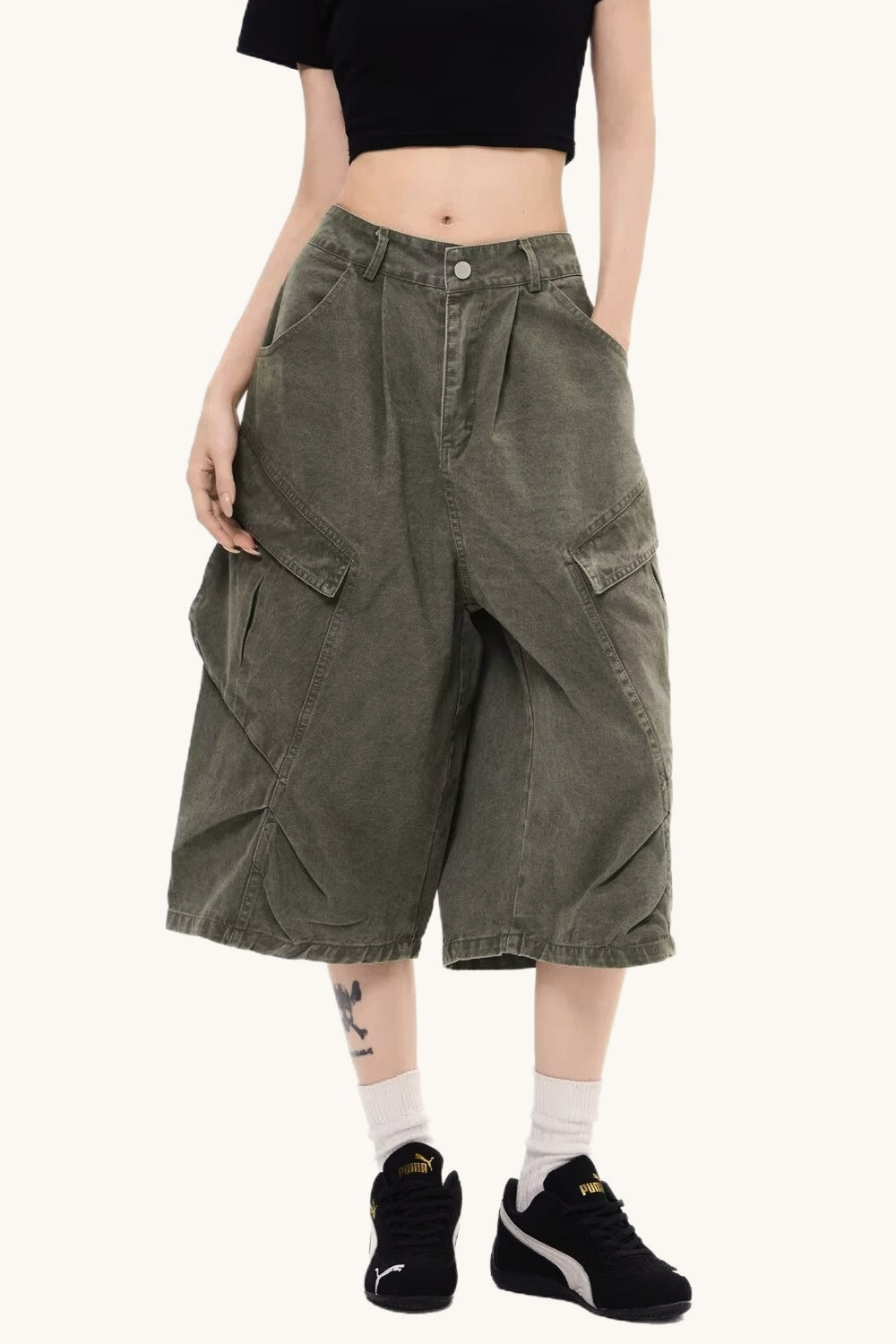 Washed Oversized Pockets Wide Leg Cargo Pants