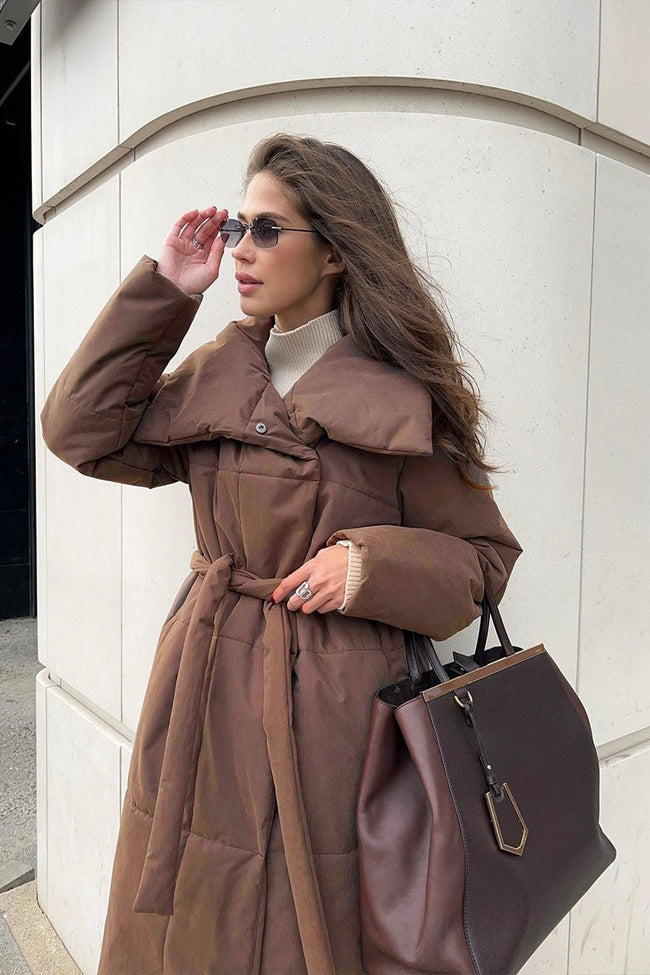 Long Stand Collar Puffer Jacket S / Brown Main image