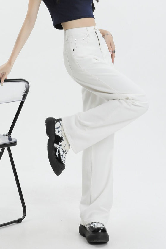 Casual Fleece Lined High Waist Straight Jeans Secondary image