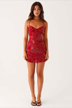 Colorful Beaded Back Tie Cocktail Dress