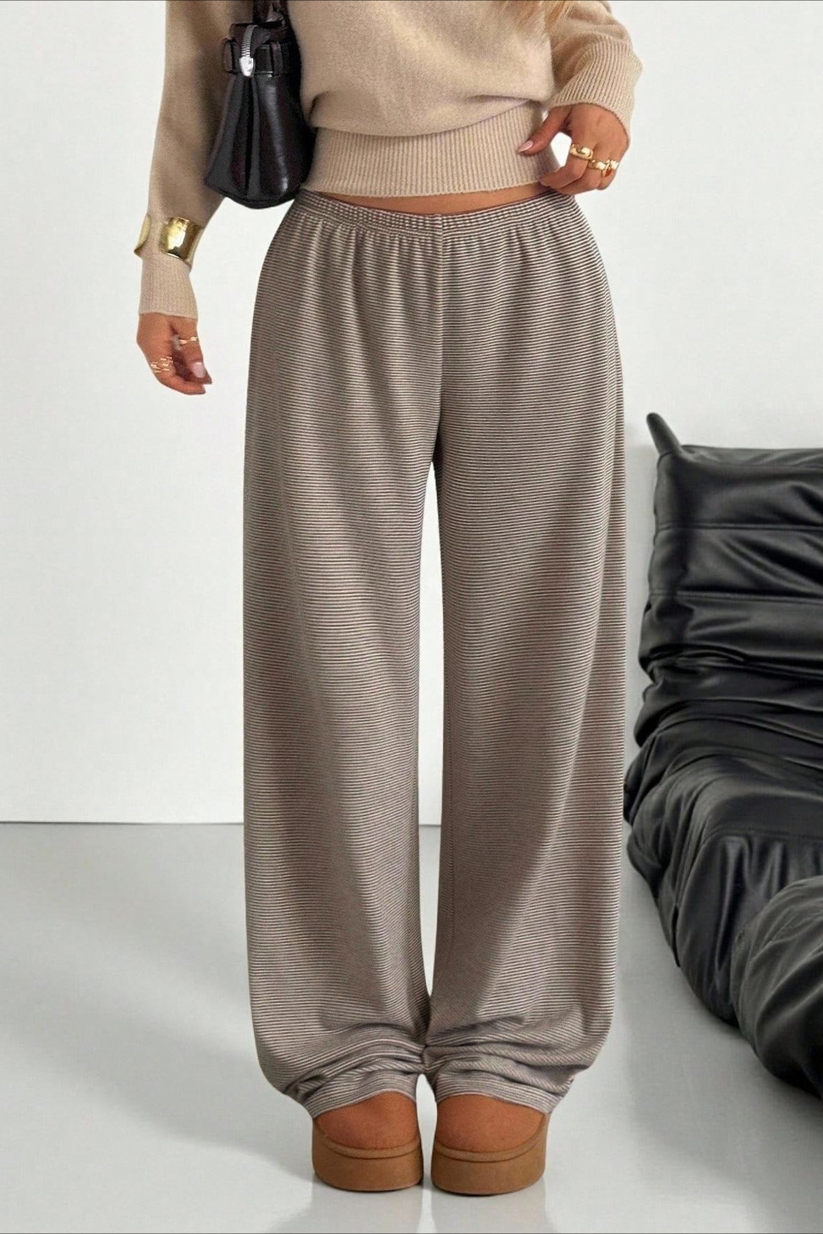 Pin Stripe Elastic Waist Knit Pants Main image