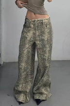 Snake Pattern 3D Print Relaxed Mid Rise Jeans