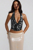 Sequin Backless Halter Halter Top