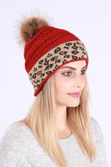 Leopard Print Slouchy Knit Beanie Hat
