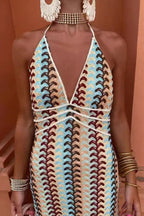 Crochet Knit Floral Vacation Boho Dress
