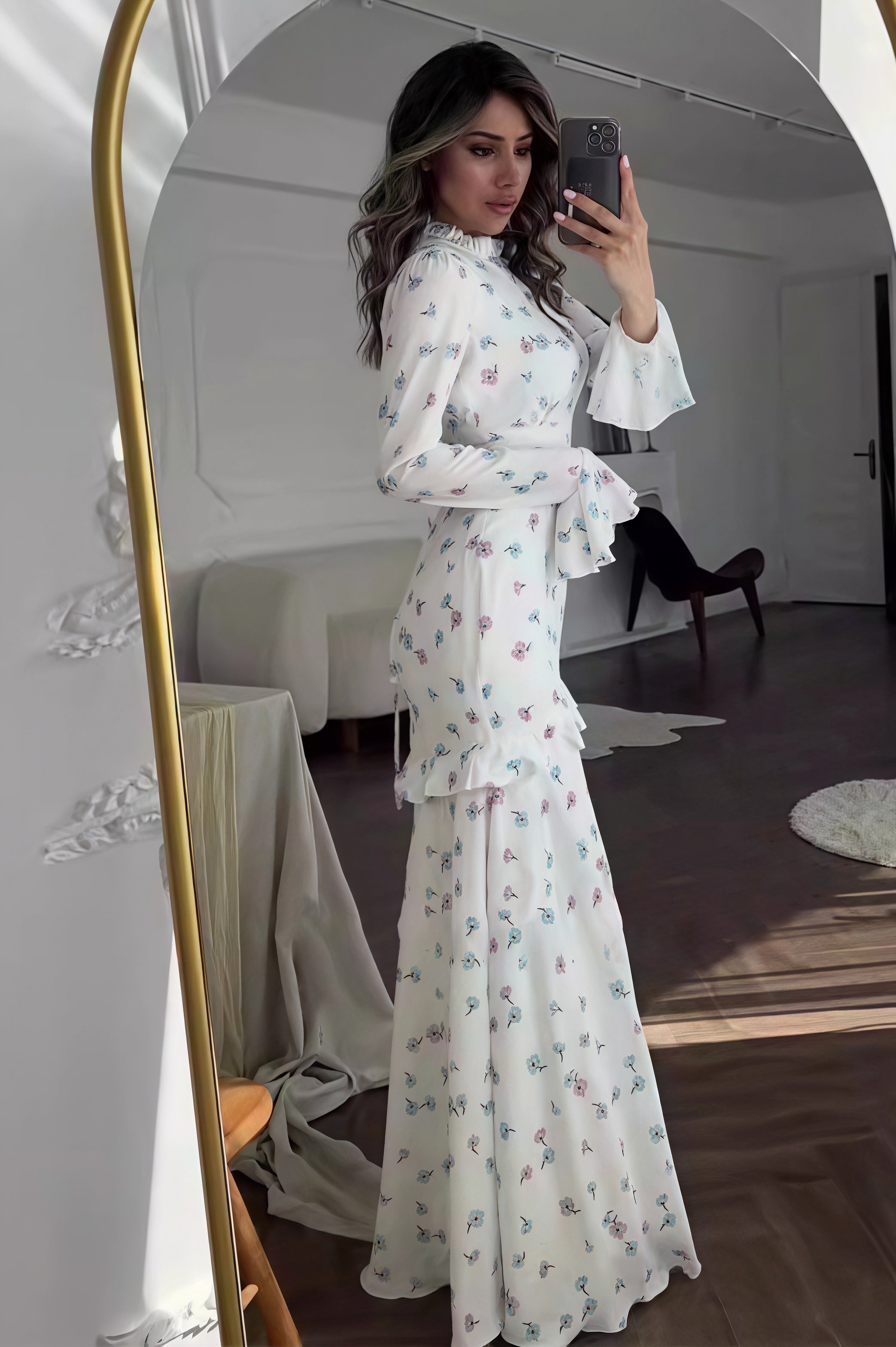 Ruffle Trim Slim Maxi Floral Dress Secondary image