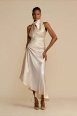 Elegant Satin Slit Backless Party Dress