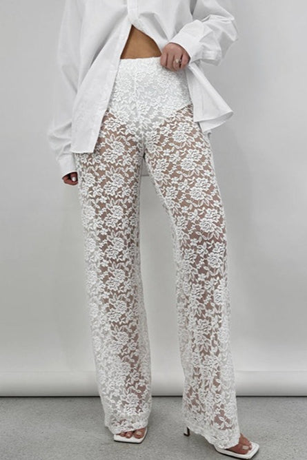 Lace Sheer High Waist Patchwork Straight Pants Main image