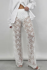 Lace Sheer High Waist Patchwork Straight Pants