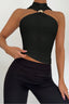 High Neck Metal Ring Sleeveless Off Shoulder Halter Top