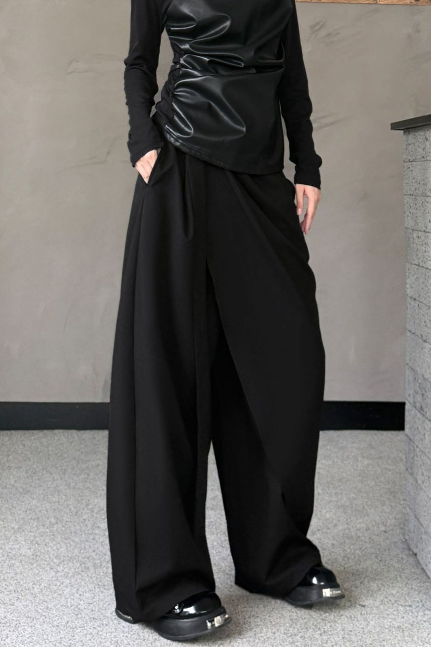 Minimalist Asymmetrical Belt Wide Leg Pants Main image