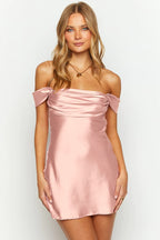 Satin Strapless Off Shoulder Ruffled Slim Fit Elegant Mini Dress