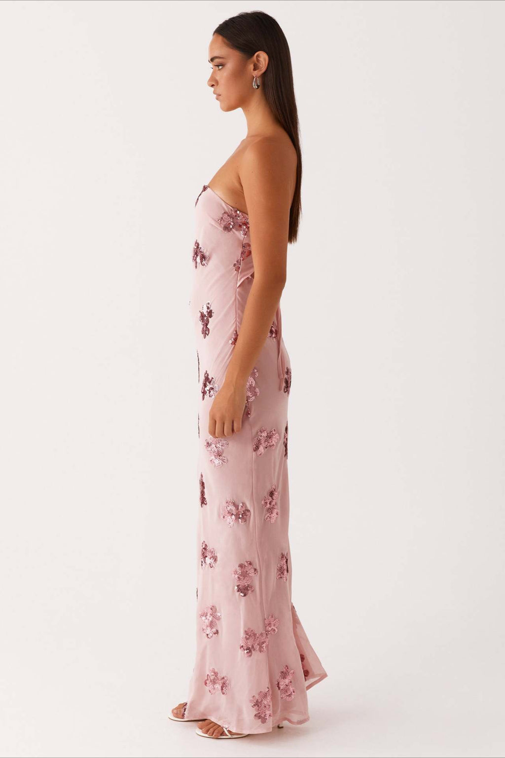 Strapless Sequin Embroidery Backless Floral Dress