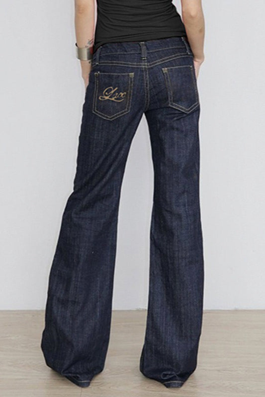 Letter Embroidery Vintage Low Rise Slim Flare Jeans Secondary image