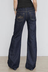 Letter Embroidery Vintage Low Rise Slim Flare Jeans