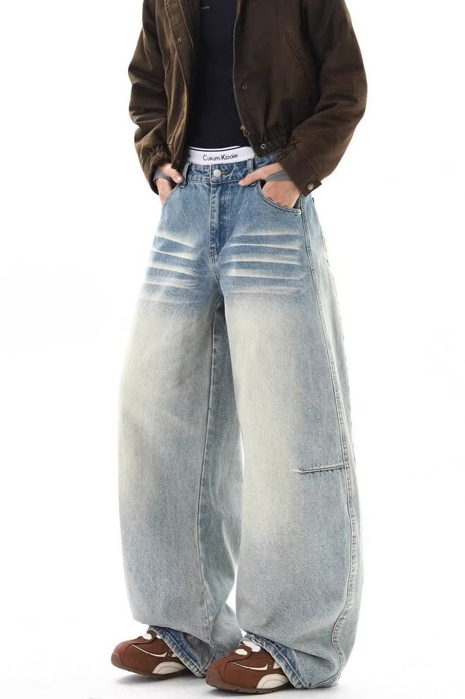Striped Side Panel Wide Leg Jeans