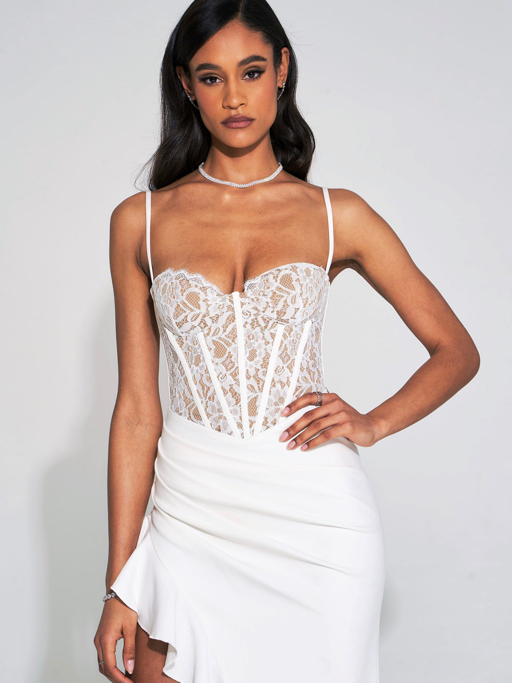 Junia White Lace Charming Corset Maxi Dress Dresses