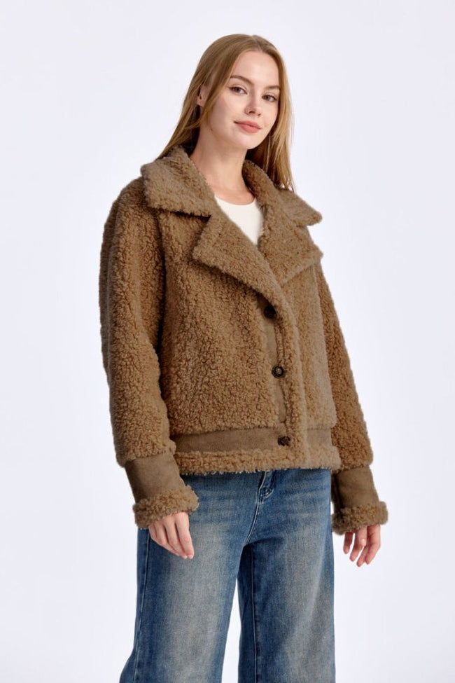 Shearling Lapel Collar Jacket S / Brown Main image