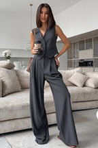 Tailored Gray Two Piece Vest Pants Set