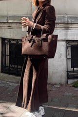Brown Retro Belted Long Line Overcoat
