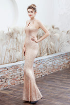 Plunging Neck Mermaid Formal Dress S / Gold