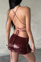 Deep Back Sequin Mini Dress