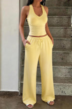 U Neck Fitted Tank Wide Leg Pants Set