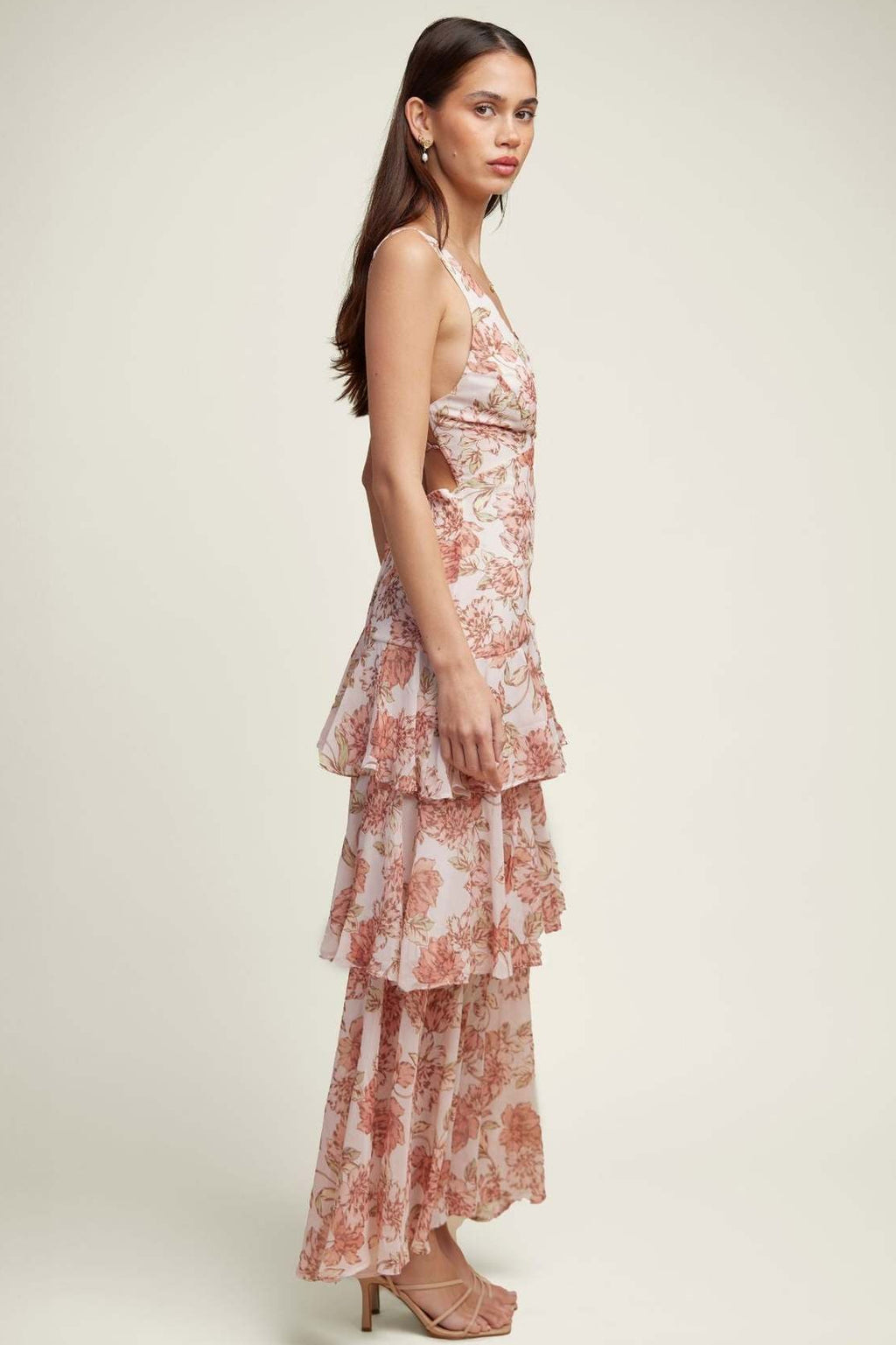 Chiffon Halter Slim Ruffle Maxi Floral Dress