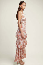 Chiffon Halter Slim Ruffle Maxi Floral Dress