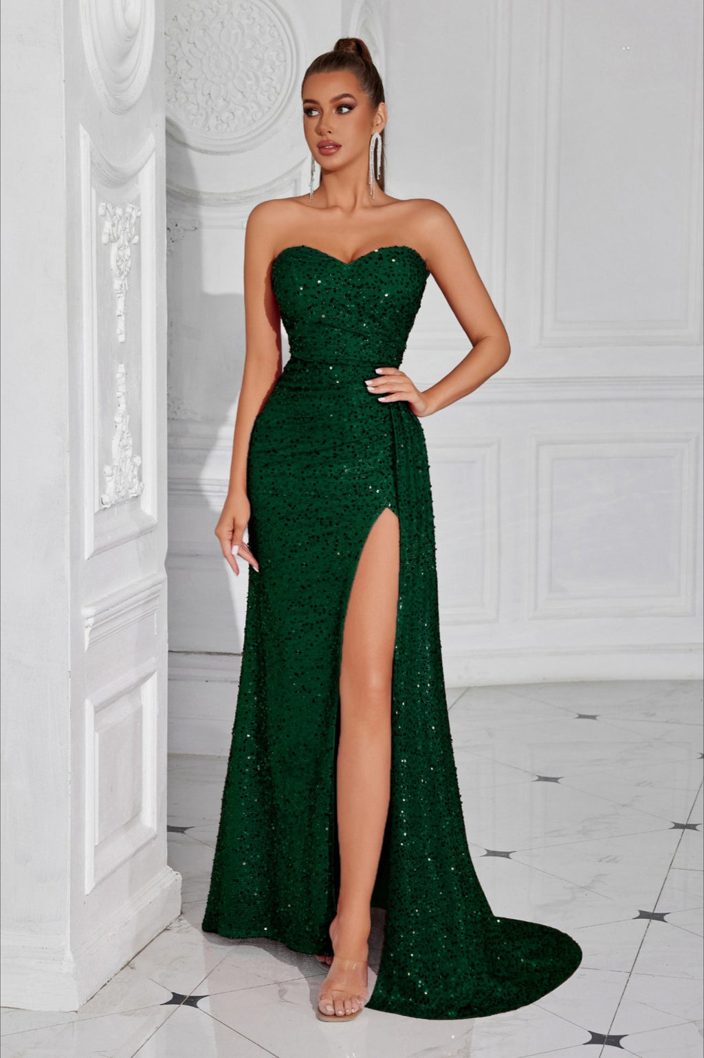 Strapless Split Maxi Party Dress
