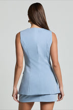 Square Neck Single Breasted Halter Sleeveless Fitted Skirt Set