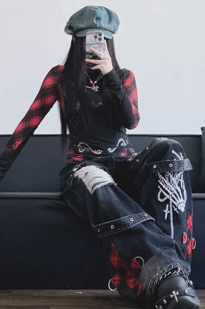 Dark Tone Flared Wide Leg Jeans Secondary image