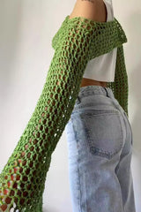 Sexy Sheer Crochet Bell Sleeve Crop Top