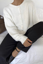 Solid Color Wool Blend Cardigan M / White