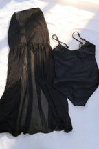 V Neck Open Back Black Two Piece Swim Set